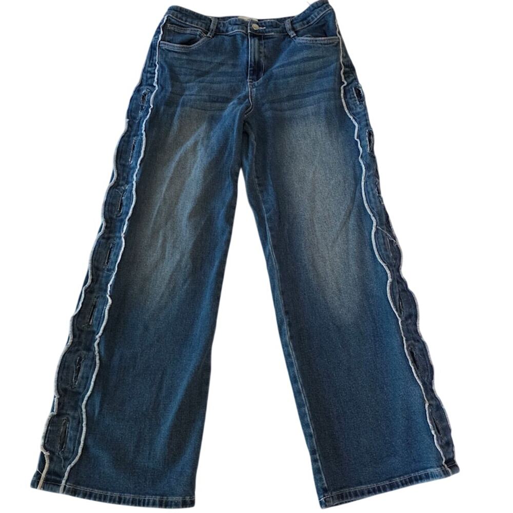 Sasha Therese Women's Baggy Slouchy Wide-Leg Cairo Jeans Large 8 Cutouts Low - Picture 2 of 11